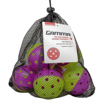 Gamma Two Tone Training Pickleball Balls, High Visibility Outdoor Pickleballs, Ideal for All Levels of Play, Green/Purple 6 Bag