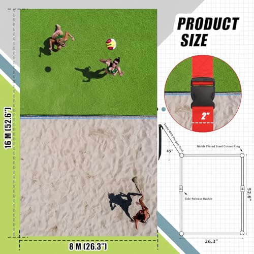 2 Inch Sand Court Line 16 x 8 Meter Volleyball Boundary Short Court Sand Setup Line for Beach Volleyball