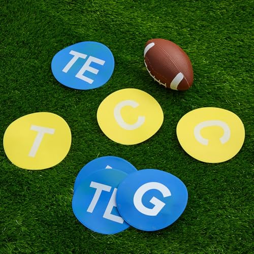 Fuyoooo 7 Pcs Football Lineman Split Marker Players Floor Spot Markers Playing Field Marking Equipment Alignment Offensive Defensive Positions Dots for Drills and Training Teaching Classroom, 6 Inch