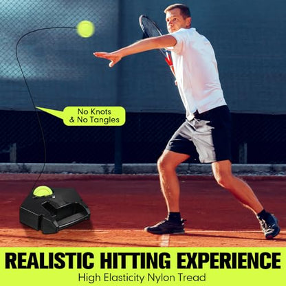 Simgoing Portable Tennis Trainer Practice Rebound with Metal Base Tennis Trainer Practice Equipment with 6 Highly Elastic String Balls for Adult Kids and Beginners