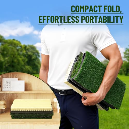 SPOYNAL 4-in-1 Golf Hitting Mat, Turf Golf Hitting Mat for Putting, Driving & Chipping, Indoor/Outdoor Portable Golf Practice Mat with Realistic Grass/Sand Surface and Tees