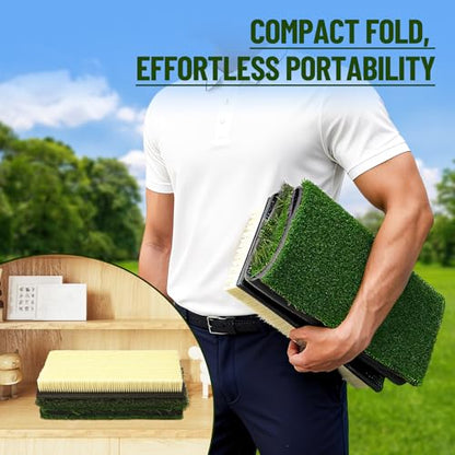 SPOYNAL 4-in-1 Golf Hitting Mat, Turf Golf Hitting Mat for Putting, Driving & Chipping, Indoor/Outdoor Portable Golf Practice Mat with Realistic Grass/Sand Surface and Tees