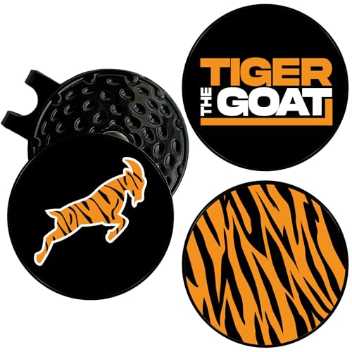 Wolf Golf Towels Golf Ball Marker Hat Clip Set | Multiple Sets to Choose from | 1 Magnetic Clip + 3 Ball Markers | Golf Accessories for Men & Women - color: Tiger Goat | 3 pack