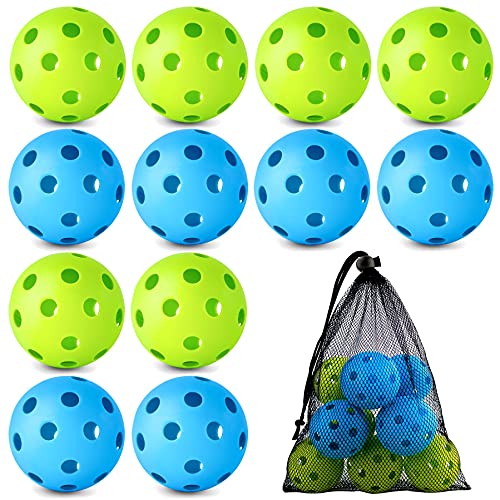 Coopay 12/50/100 Pack Plastic Baseballs Practice Training Balls Lightweight Hollow Softballs with a Drawstring Bag for Hitting Pitching Batting Training Indoor Outdoor Sport - color: Green, Blue, style: 12 Pack