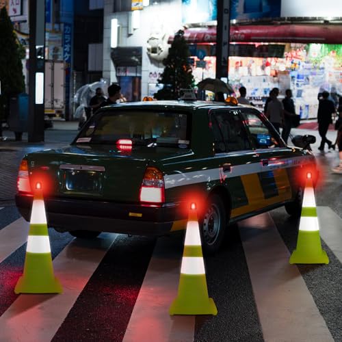WHDZ 28 Inch Collapsible Traffic Cones Safety Cones with Reflective Collar Multi Purpose Pop-up Cones for Driving Training, Parking Lots (4 Pack) - color: Green