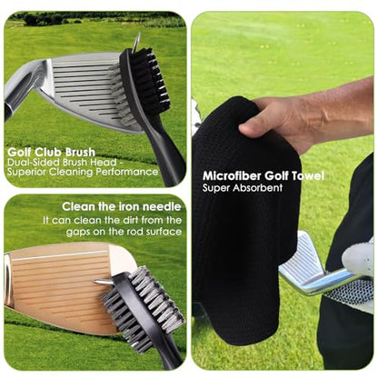 6-in-1 Golf Club Cleaning Kit - Club Cleaner, Grip Cleaner, Polish, Water-Spray Brush,Professional Golf Towel & Portable Bag | Restores Clubs, Removes Rust/Scratches, Renews Tackiness