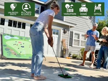 Parkway Play Sticky Golf Chipping Game Set 6x6 ft Metal Frame, Backyard Target Game, 2 Clubs, 25 Sticky Balls, Turf Mat, Indoor Outdoor Yard Sport, Golf Practice Set, Chipping Training Aid - style: METAL FRAME SET