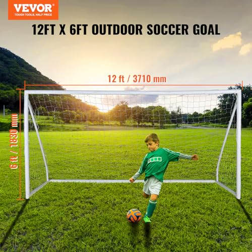 VEVOR Portable Soccer Goal, 12 x 6 ft Large Practice Soccer Net, Steel Fiberglass Structure Training Goal Set with Carry Bag, All-Weather Outdoor Use, for Backyards, Parks, School Fields - style: 12x6 ft PVC