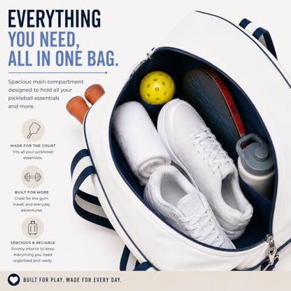 Pickleball Tote Bag with Paddle Pocket & Adjustable Strap, Spacious Pickleball Bag with Multiple Compartments for Paddles, Balls, Shoes & Accessories