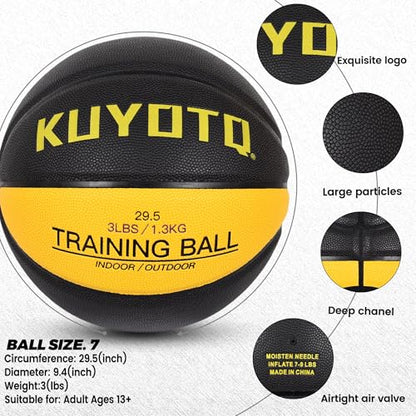 KUYOTQ 3LBS/3.3LBS/2.2LBS Weighted Heavy Training Basketball 29.5/28.5" in and Outdoor Improving Handling Dribbling Passing Rebounding Skill Composite Size 7/6 Weighted Training Basketball Equipment - color: Black,yellow Weighted Basketball 3LBS/1.3KG, si