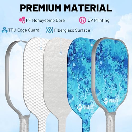 VILLEY Pickleball Paddles Set of 2, Fiberglass Surface Pickleball Set with 4 Pickleball Balls and Pickleball Bag, for Men, Women, Kids, Adults