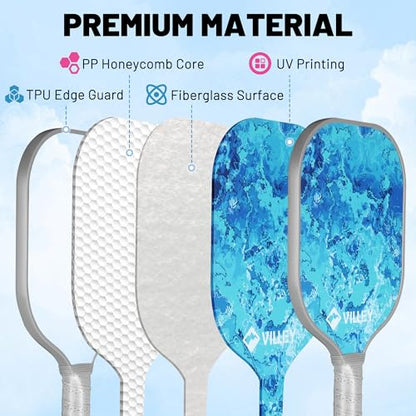 VILLEY Pickleball Paddles Set of 2, Fiberglass Surface Pickleball Set with 4 Pickleball Balls and Pickleball Bag, for Men, Women, Kids, Adults