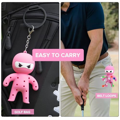 Golf Tee Holder, Ninja Portable Funny Golf Tees Holder Keychain Golf Gift Golf Accessories for Men & Women - color: Pink