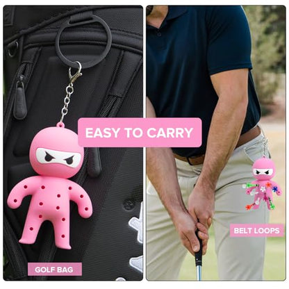 Golf Tee Holder, Ninja Portable Funny Golf Tees Holder Keychain Golf Gift Golf Accessories for Men & Women - color: Pink