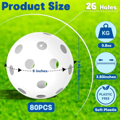 Coopay 24/80 Pack Practice Baseball SoftBalls Plastic Training Balls Lightweight Hollow Balls with a Drawstring Bag for Hitting, Baseball Training Indoor Outdoor Use - color: White, style: 80 Pack