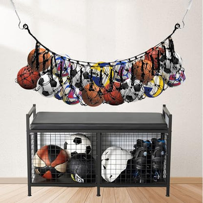 Klmnop Sports Ball Storage Net, Hanging Cotton Rope Garage Organizer Net, Sport Equipment Hammock Storage for Basketball Volleyball Soccer