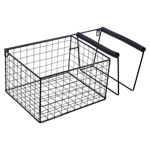 MyGift 16 Inch Wall Mounted Metal Pickleball Paddle Rack and Storage, Hanging Equipment Organizer with Racket Holder and Basket for Balls - color: Black