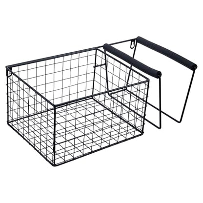 MyGift 16 Inch Wall Mounted Metal Pickleball Paddle Rack and Storage, Hanging Equipment Organizer with Racket Holder and Basket for Balls - color: Black
