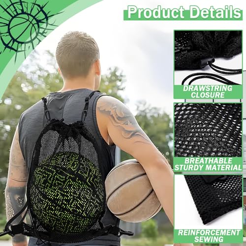 STAY GENT Drawstring Basketball Backpack for Boys, Foldable Soccer Backpack Gym Bag Sackpack Sports Sack with Detachable Ball Mesh Bag for Volleyball Baseball Yoga - color: Pitch Black
