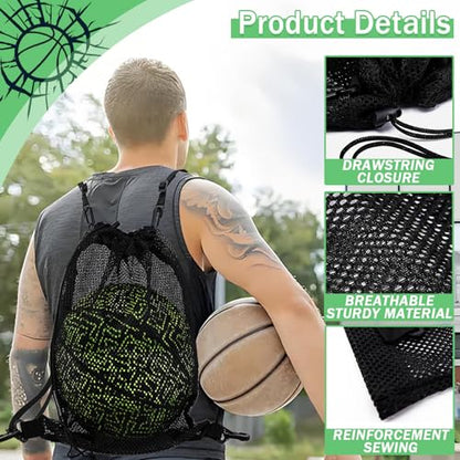STAY GENT Drawstring Basketball Backpack for Boys, Foldable Soccer Backpack Gym Bag Sackpack Sports Sack with Detachable Ball Mesh Bag for Volleyball Baseball Yoga - color: Pitch Black