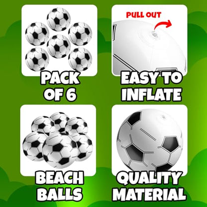 Inflatable Soccer Beach Balls (6 Pack) - 16-Inch Durable PVC Blow Up Beach Balls for Kids, Easy to Inflate, Summer Pool Float, Soccer Party Favors, Sports Theme Decorations, Giveaways & Outdoor Toys - style: 6-Pcs Soccer Beach Balls