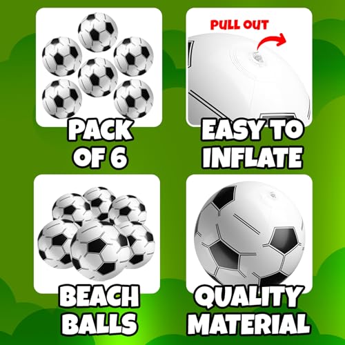 Inflatable Soccer Beach Balls (6 Pack) - 16-Inch Durable PVC Blow Up Beach Balls for Kids, Easy to Inflate, Summer Pool Float, Soccer Party Favors, Sports Theme Decorations, Giveaways & Outdoor Toys - style: 6-Pcs Soccer Beach Balls