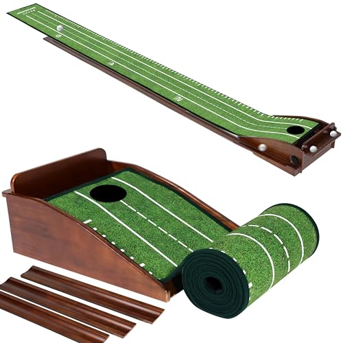 Dachenus Putting Green Indoor Mat Outdoor Golf Putting Mat with Automatic Ball Return - Ideal for Home, Office, and Outdoor Use - color: Dark Green