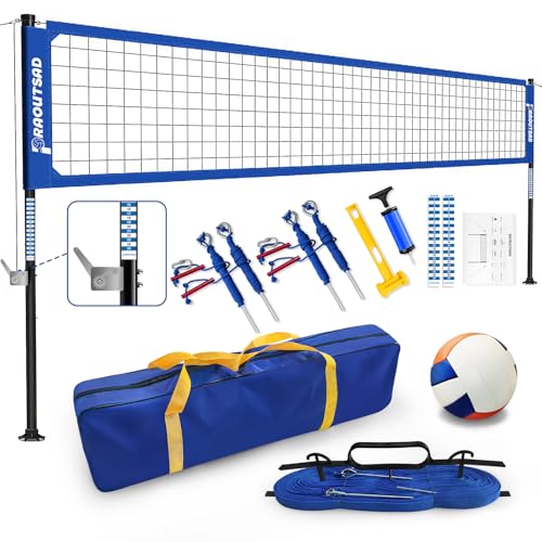 Heavy Duty Volleyball Net for Backyard, Professional Portable Outdoor Volleyball Net Set with Adjustable Aluminum Poles, Winch System, Anti-Sag Design, Carrying Bag for Beach and Grass - color: blue