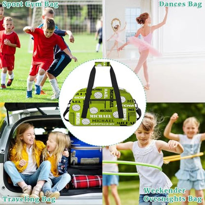 Custom Volleyball Gym Bag Duffel Bag for Women Men, Personalized Name Sport Bag Overnight Bags Customized Travel Weekender Bag, Green Yellow - color: Green Yellow