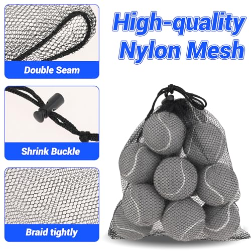 Thinp 2 Pcs Golf Ball Mesh Bag With Drawstring - Nylon Bag for Pool Toys, Tennis Balls (2 Sizes, Black)