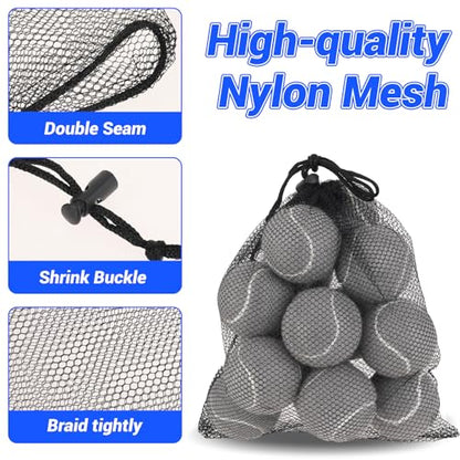 Thinp 2 Pcs Golf Ball Mesh Bag With Drawstring - Nylon Bag for Pool Toys, Tennis Balls (2 Sizes, Black)