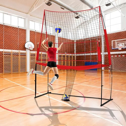 Volleyball Practice Net, 11x8ft Volleyball Training Net, Height Adjustable Volleyball Training Equipment, 2-in-1 Volleyball Spike Trainer for Backyard, Indoor, Outdoor, Hitting, Spike