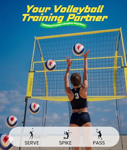 Volleyball Training Equipment Net System,Freely Adjustable Heights Practice Net Serve Trainer Aids,Improve Serve&Spike Skills, Portable &Easy Setup for Backyard Beach Indoor and Outdoor Use