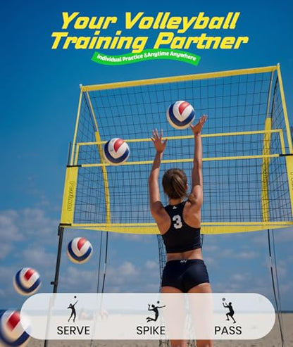 Volleyball Training Equipment Net System,Freely Adjustable Heights Practice Net Serve Trainer Aids,Improve Serve&Spike Skills, Portable &Easy Setup for Backyard Beach Indoor and Outdoor Use