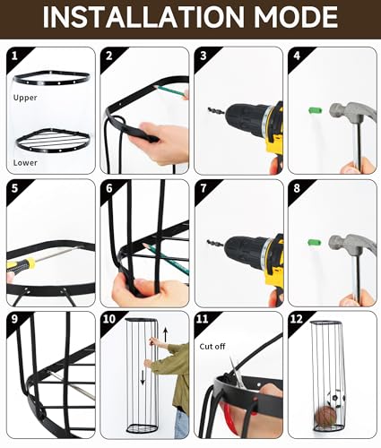 Garage Ball Storage Rack - Wall Mounted Ball Holder with Elastic Cords, Large Capacity Sports Organizer for Basketball, Soccer, Football, Volleyball, Black