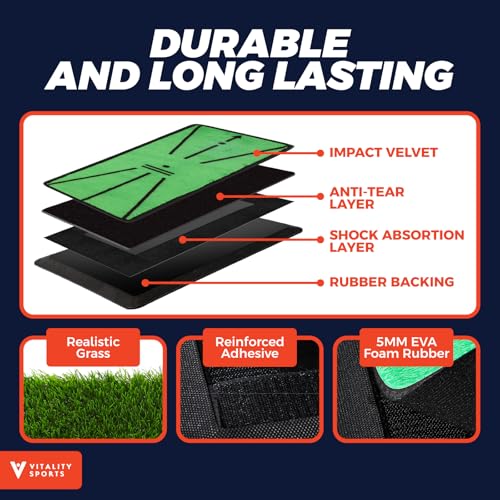 Golf Hitting Mat, 4 PCS Dual Turf Golf Practice Mat for Indoor Outdoor Swing Path Feedback, Driving, Chipping, Putting, Durable Artificial Grass Golf Mats for Men Women, 20"x16" Training Aid with Tees
