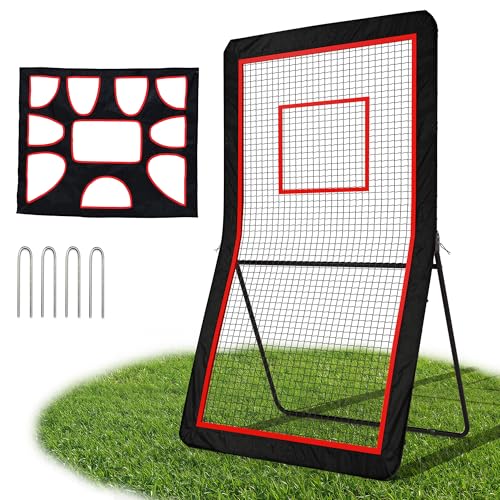 Lacrosse Rebounder with 5 Adjustable Angles & Target Sheet – 4x7 FT / 5x7 FT Multi-Sport Rebounder Net for Backyard Training - color: Red, size: 4×7 FT