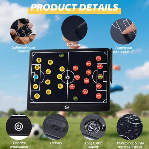 Magnetic Soccer Coaching Board Laelr 16 inch LCD Soccer Coach Tactical Board with Stylus Pen 27 Magnetic Marker Kits Football Coach Writing Tablet for Strategy Planning Training Coach Gifts