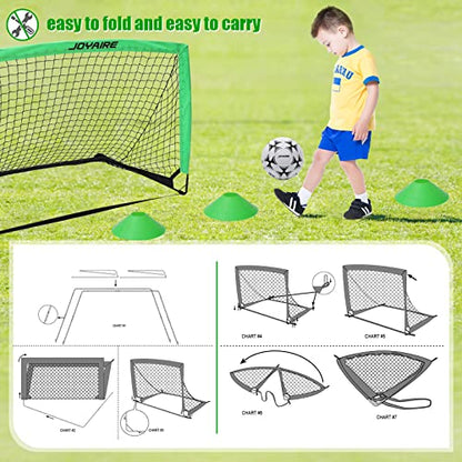 Pro-Grade Kids Backyard Soccer Goal, Tear-Resistant 5-Layer Polyester Soccer Net & 10mm Poles for Maximum Durability, 4x3ft/6x4ft/7x5ft, Pop Up Portable Soccer Training Equipment Set with Size 4 Ball - size: 4 ft x 3ft, style: Green