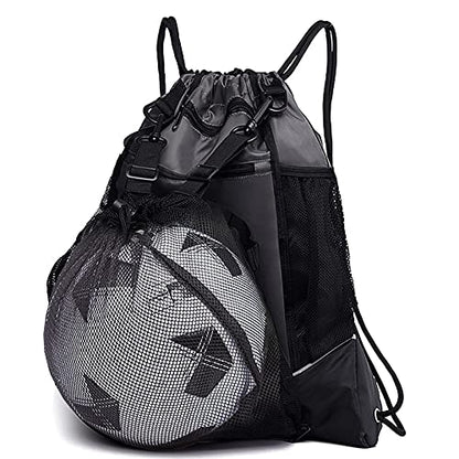KAEGREEL Drawstring Soccer Bag Basketball Backpack for Kids Teens, Foldable Sports Bags Detachable Ball Mesh Bag for Gym Yoga Football Baseball - color: Grey
