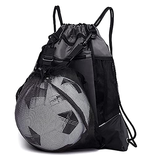 KAEGREEL Drawstring Soccer Bag Basketball Backpack for Kids Teens, Foldable Sports Bags Detachable Ball Mesh Bag for Gym Yoga Football Baseball - color: Grey