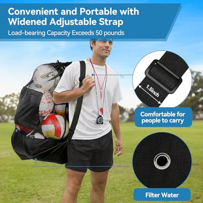 Square Heavy Duty 900D Ripstop Mesh Ball Bag with Zipper Pocket, Breathable Tear Resistant Drawstring 30x40inch Soccer Ball Bag with Adjustable Shoulder Strap for Balls, Beach Toys
