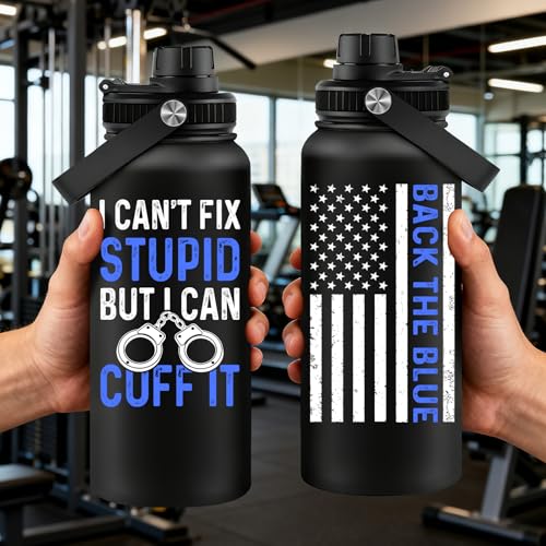 Fufandi Police Officer Gifts - Academy Graduation Gifts for Police -Birthday Fathers Day Gift for Dad, Men, Policeman - Polices Water Bottle 32oz - color: Police Black
