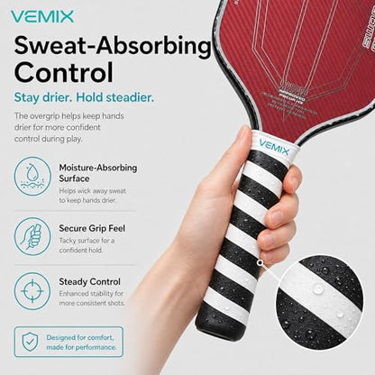 Pickleball Overgrip Tape – Non-Slip Sweat-Absorbing Replacement Grip for Paddle & Tennis Racquet, Soft Cushion Comfort, Multi-Pack Color Options - style: Black 3 + Red 3