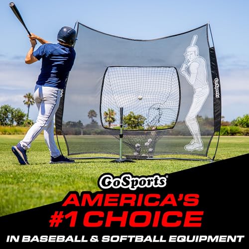 GoSports 7 x 7 ft Advanced Baseball & Softball Net with Xtraman Batter - Portable Hitting & Pitching Practice Net
