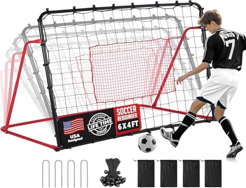 ZEALFEEL Soccer Rebounder Net, 10 Adjustable Angles 6x4FT Soccer Kickback Trainer for Passing, Ball Control & Volley Practice, Easy Setup Portable Football Training Net for Solo & Team Use