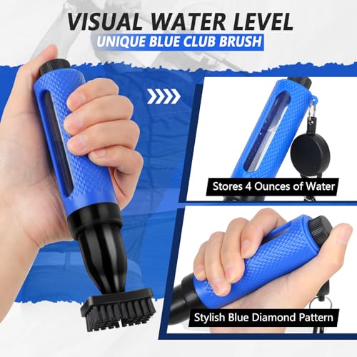 Golf Club Cleaning Kit,Golf Accessories,Golf Cleaning Kit with Golf Club Cleaner Water Brush,Towel,Divot Repair Tool,Groove Sharpener,Golf Ball Alignment Complete Golf Kit - color: Blue, size: 1 Pcs