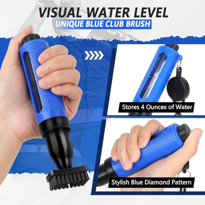 Golf Club Cleaning Kit,Golf Accessories,Golf Cleaning Kit with Golf Club Cleaner Water Brush,Towel,Divot Repair Tool,Groove Sharpener,Golf Ball Alignment Complete Golf Kit - color: Blue, size: 1 Pcs