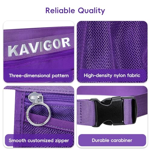 KAVIGOR Tennis & Pickleball Ball Holder Waist Pouch Holds 8-10 Balls, Multi-Functional Sports Belt Bag with Zipper Pocket and Carabiner - color: Purple