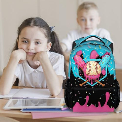 Baseball Backpack for Boys Kids - Kids Backpacks Sports School Bookbag Youth Player Gift 17" Drip Design Schoolbag for Elementary Primary - color: Pink
